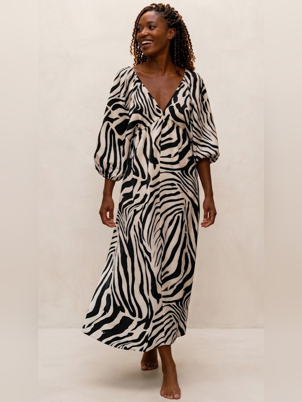 H&M Zebra-Print Open-back Beach Lounge Maxi Dress / Sz M# / Black, White